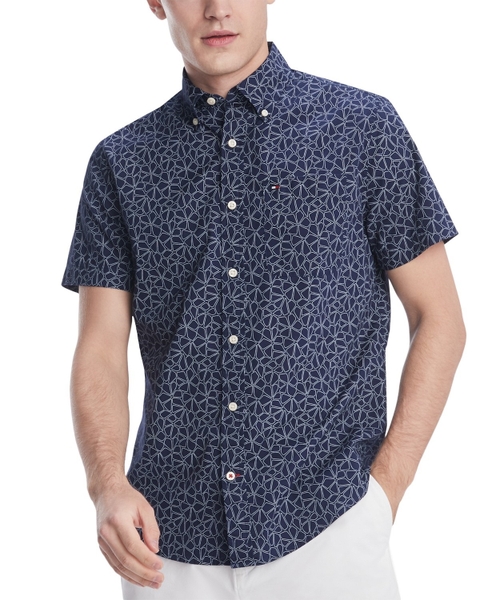 Áo sơ mi nam Tommy Hilfiger ngắn tay xanh navy phối