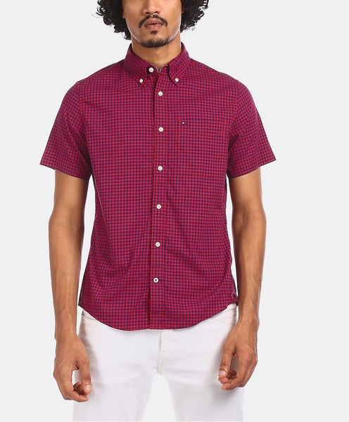 Áo sơ mi nam Tommy Hilfiger ngắn tay caro đỏ/xanh đen nhỏ