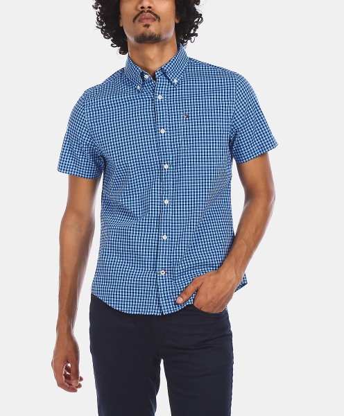 Áo sơ mi nam Tommy Hilfiger ngắn tay caro đỏ/xanh đen nhỏ