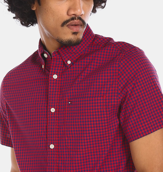 Áo sơ mi nam Tommy Hilfiger ngắn tay caro đỏ/xanh đen nhỏ