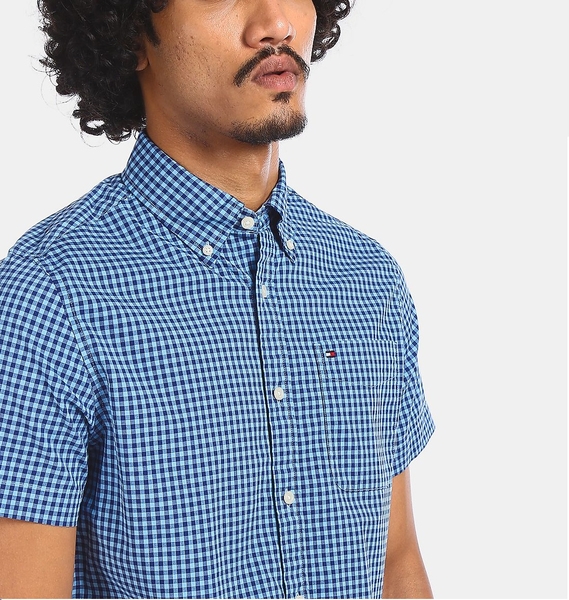 Áo sơ mi nam Tommy Hilfiger ngắn tay caro đỏ/xanh đen nhỏ