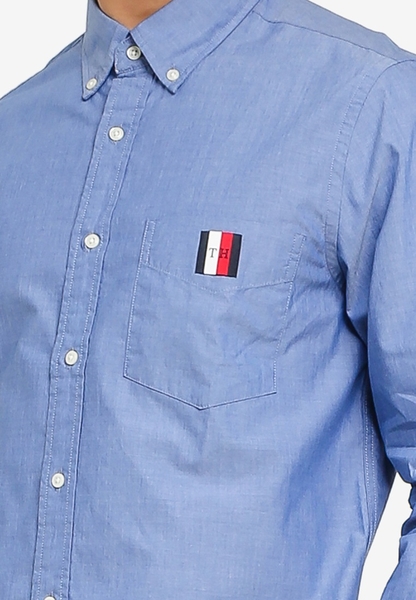 Áo sơ mi nam Tommy Hilfiger tay dài xanh Slimfit phối logo mới