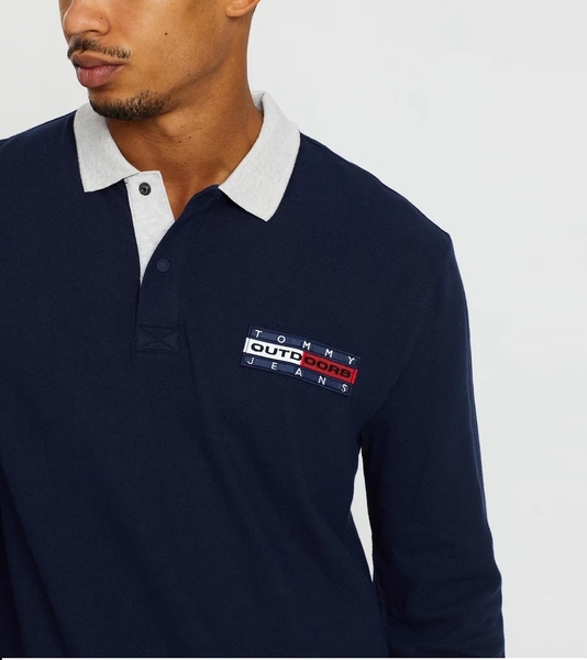 Áo thun Tommy Jeans tay dài xanh Navy cổ phối