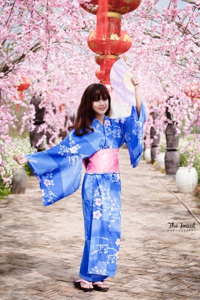 Kimono - Yukata Nữ xanh ngọc mát mẻ