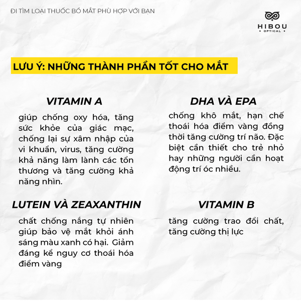 Các nhóm dưỡng chất cần thiết có trong thực phẩm chức năng bổ mắt