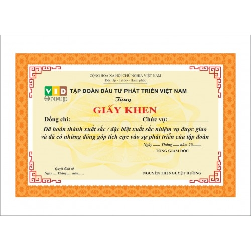 Minh Á – nhận in giấy khen chất lượng cao