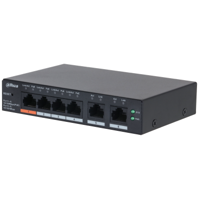 Switch Dahua DH-CS4010-8ET-60 bao gồm 8 cổng PoE (10/100 Mbps) và 2 cổng Uplink Gigabit (10/100/1000 Mbps)