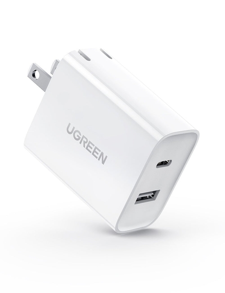 Bộ sạc 2 cổng sạc USB type C và A màu trắng  Ugreen 60467 30W