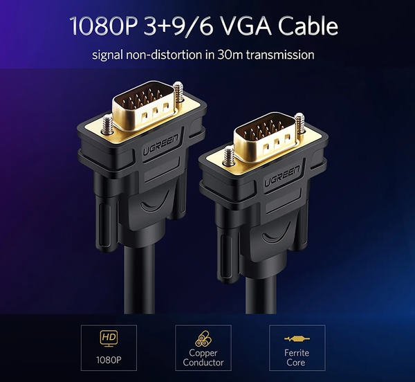 Cáp tín hiệu VGA 2 đầu đực chất lượng cao, mạ vàng 5M Ugreen 11632