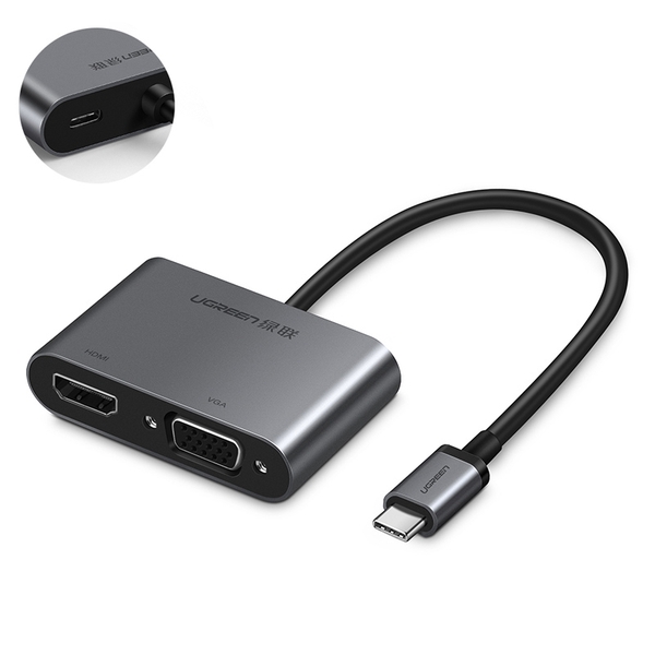 Cáp USB Type C to HDMI + VGA Ugreen 50505 hỗ trợ sạc Power Delivery