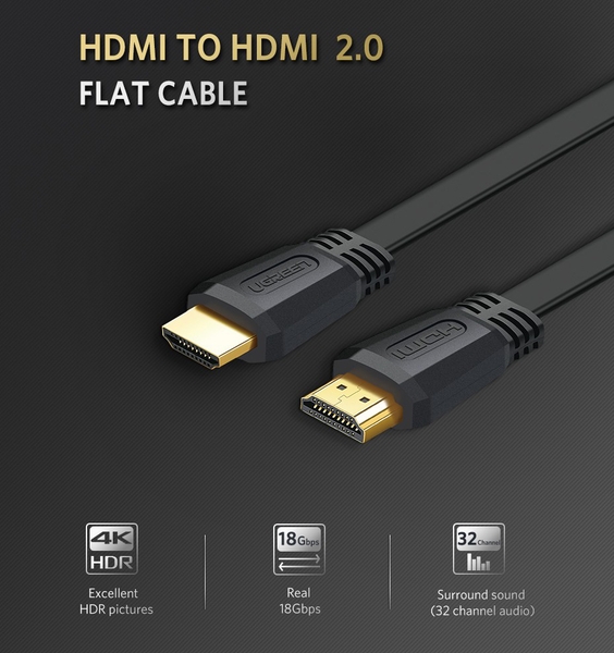 Cáp hdmi 2.0 dẹt dài 5m Ugreen 50821 hỗ trợ 4K cao cấp