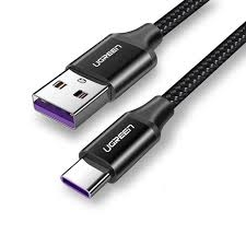 Cáp USB A ra type C 2.0 dây dù chống nhiễu đầu kim loại Ugreen 70625 1m QC4 3A màu đen