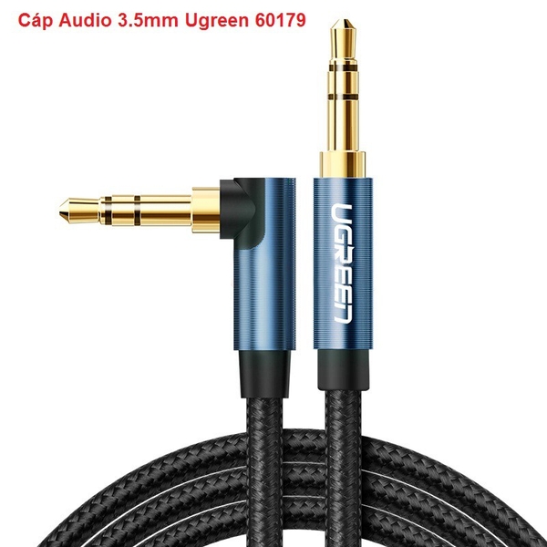 Cáp Audio 3.5mm bẻ góc 90 độ bện dù cao cấp dài 1m Ugreen 60179