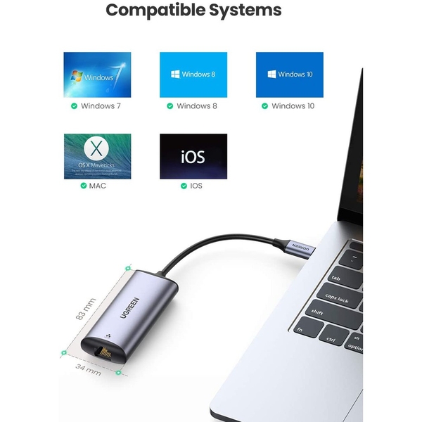 Cáp chuyển USB Type-C to LAN 2.5Gbps Ugreen 70446 cao cấp