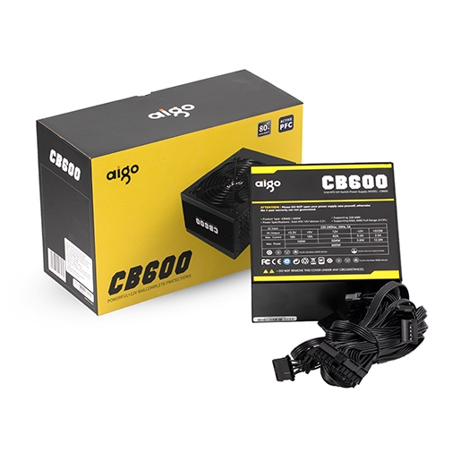 Nguồn máy tính Aigo CB600 - 600W (80 efficiency/ active PFC) - màu đen