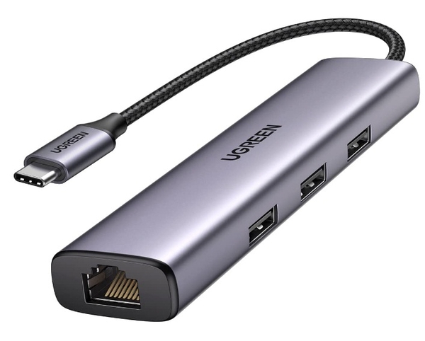 Hub chia USB Type-C to 3 cổng USB 3.0 Type-A kèm Lan Gigabit, vỏ nhôm Ugreen 60600