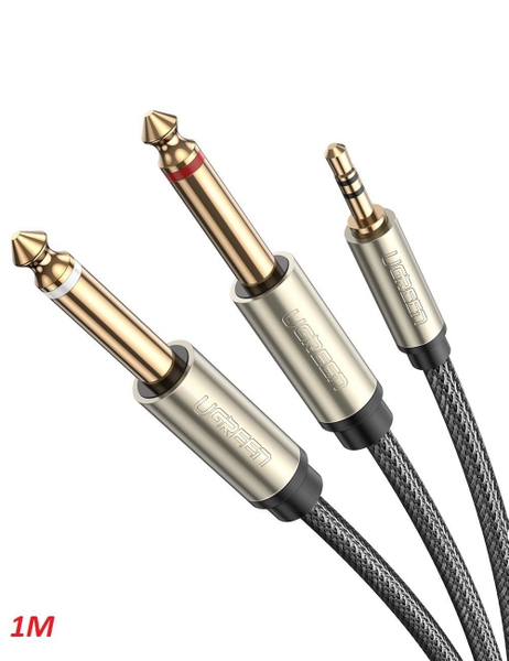 Cáp Audio 3,5mm to 2 đầu 6,5mm dài 1m chính hãng Ugreen 10613 mạ vàng cao cấp