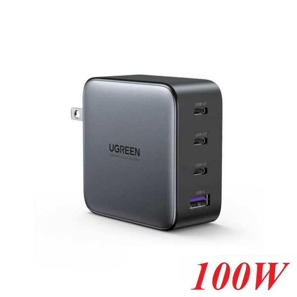 Củ sạc siêu nhanh 4 cổng 3 x usb type C và 1 x A chân cắm dẹp Ugreen 40737 100W US PD3.0 GaN