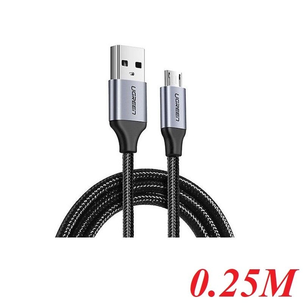 Cáp sạc truyền dữ liệu USB 2.0 sang MICRO USB vỏ dây bọc lưới Ugreen 60144 0.25M màu Đen