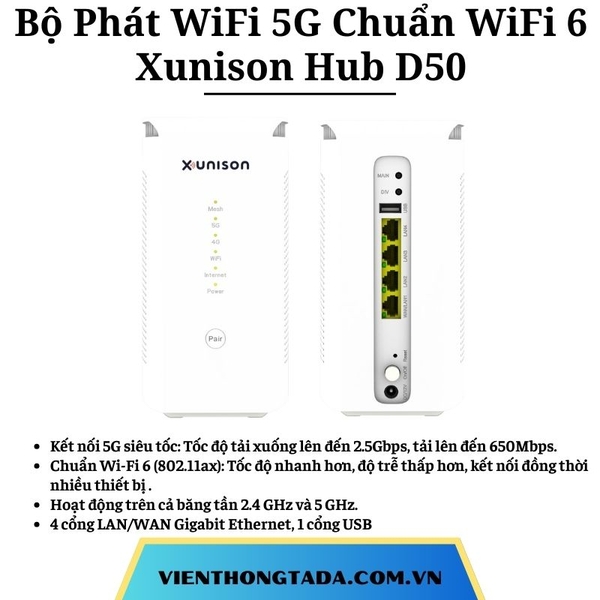 Xunison Hub D50 | Bộ Phát WiFi 5G Chuẩn WiFi 6, Tốc Độ Cao, Băng Tần ...