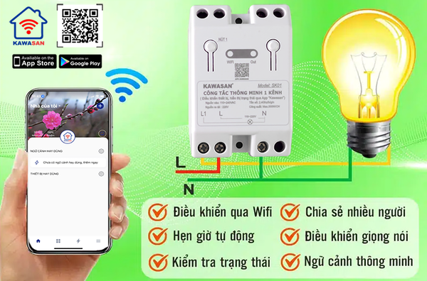Công Tắc Wifi Thông Minh 1 Kênh SK01