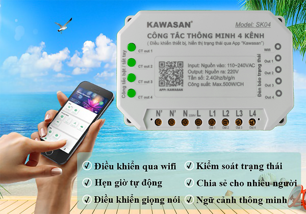 Công Tắc Wifi 4 Kênh SK04