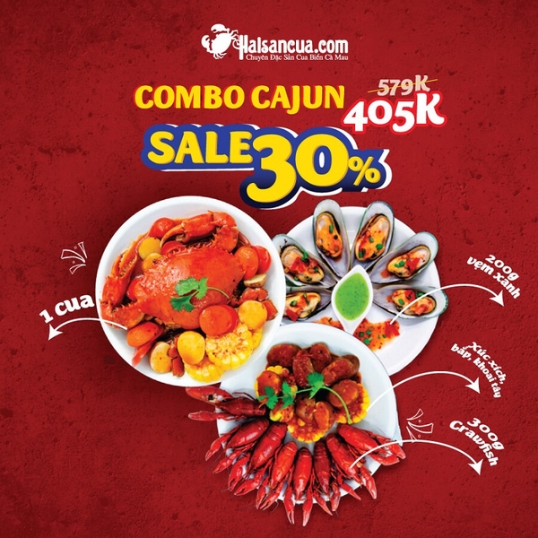 Combo cua Cajun: Cua sốt Cajun, Crawfish, Vẹm xanh hấp vang