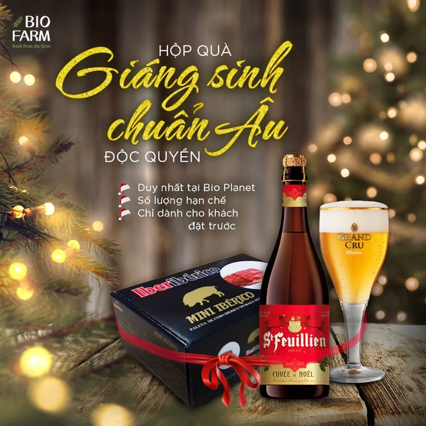 GIFT BOX: Đùi heo muối Mini Iberico 1kg & Bia St. Feuillien Grand Cru 750ml phiên bản Giáng sinh