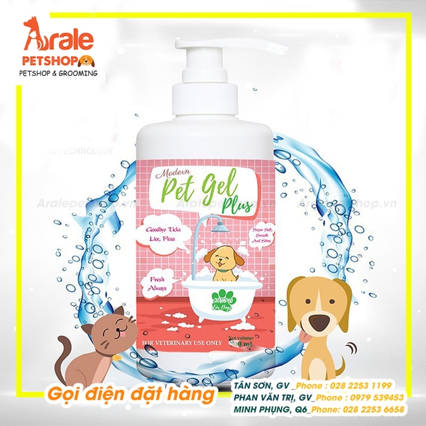 SỮA TẮM PET GEL PLUS KHỬ MÙI, ĐIỀU TRỊ VE - RẬN - BỌ CHÉT CHO CHÓ MÈO