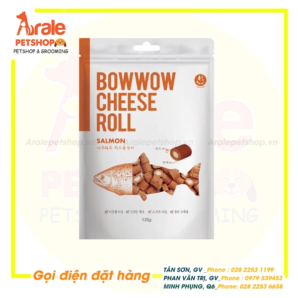 PHÔ MAI CUỘN CÁ HỒI CHO CHÓ BOWWOW