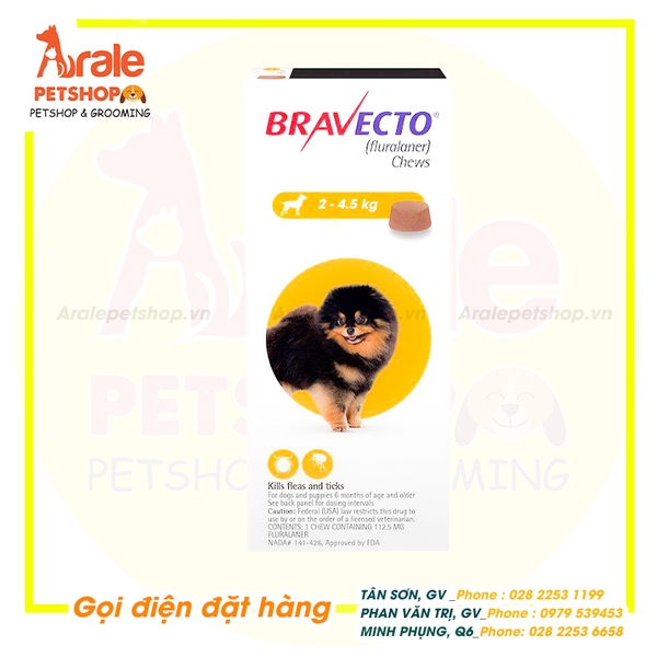 THUỐC BRAVECTO TRỊ GHẺ, VIÊM DA, VE RẬN  CHO CHÓ