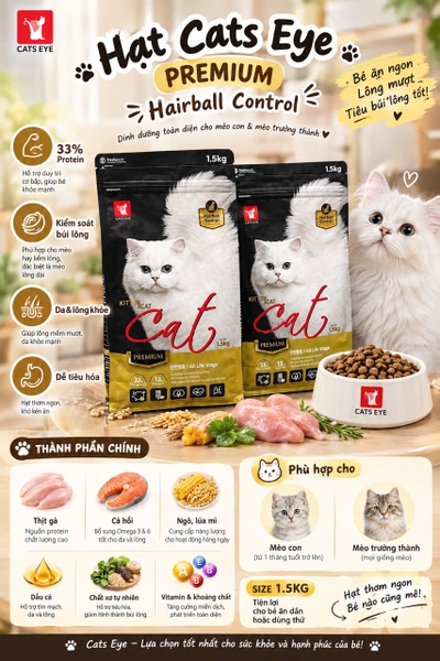 Hạt Cats Eye Premium Hairball Control 1.5kg CHO MÈO