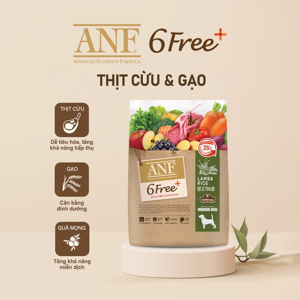 ANF 6FREE PLUS - THỨC ĂN HỮU CƠ CHO CHÓ VỊ CỪU VÀ GẠO - GÓI 1KG6