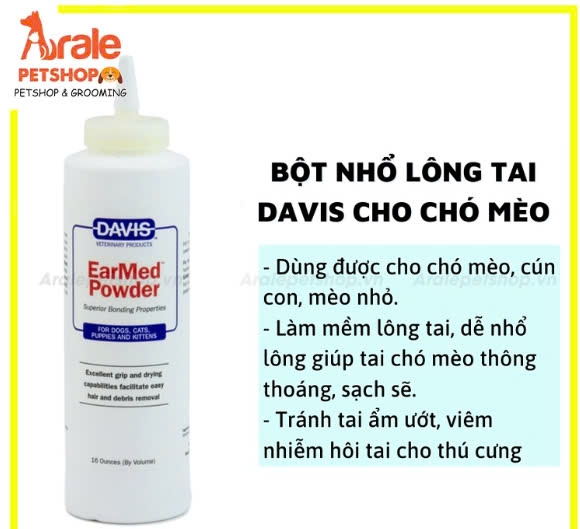 BỘT NHỔ LÔNG TAI DAVIS EARMED POWDER CHO CHÓ MÈO