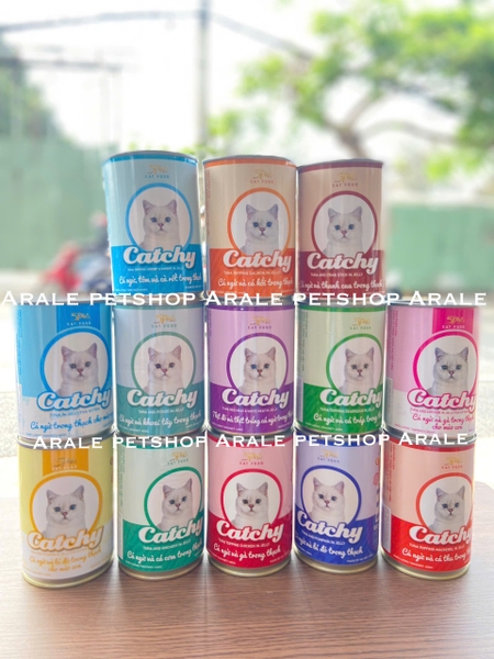 (COMBO 5 LON 5PLUS CATCHY MÈO TRƯỞNG THÀNH) PATE CHO MÈO TRƯỞNG THÀNH 5PLUS CATCHY DẠNG THẠCH NHIỀU VỊ LON 400G