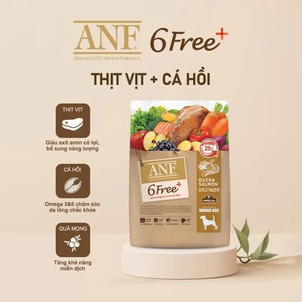 ANF 6FREE PLUS - THỨC ĂN HỮU CƠ CHO CHÓ VỊ VỊT VÀ CÁ HỒI 1KG6
