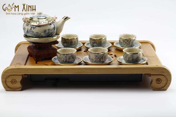 ấm chén Bát Tràng giả cổ bọc đồng cao cấp