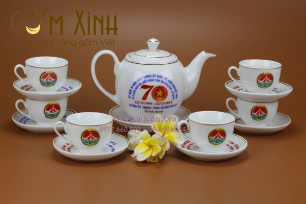 bộ ấm chén bát tràng in logo 