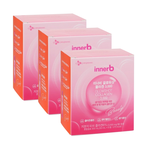 Bộ 3 hộp nước uống Collagen Vitamin C sáng da InnerB Glowshot (50mlx6)