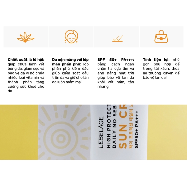 Kem Chống Nắng LEBELAGE High Protection Sun Cream Daily No Sebum SPF50 PA 30ml - Bảo Vệ Da Tối Ưu