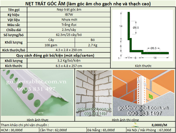 NẸP TRÁT GÓC ÂM  IB 7W