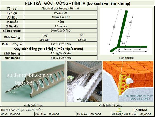 NẸP TRÁT GÓC TƯỜNG-HÌNH V PA 518-25