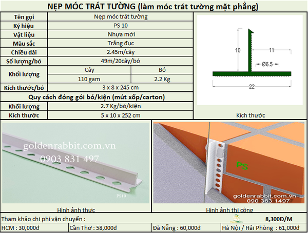 NẸP MỐC TRÁT TƯỜNG PS10