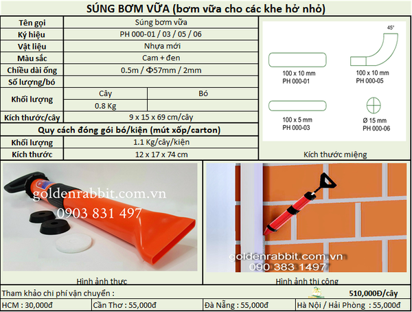 SÚNG BƠM VỮA PH000-05 ĐẦU CO 10MM