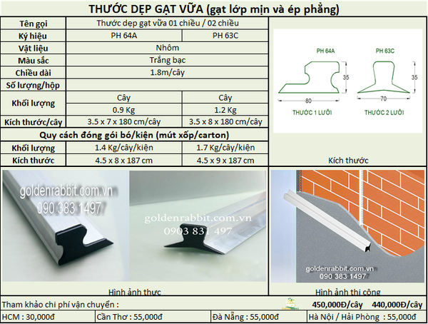 THƯỚC DẸP GẠT VỮA 1 CHIỀU PH 64A