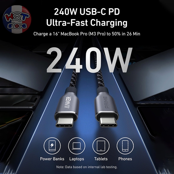 Cáp sạc nhanh C to C 240W ANKER Prime A88E2 dây dù chống đứt gãy