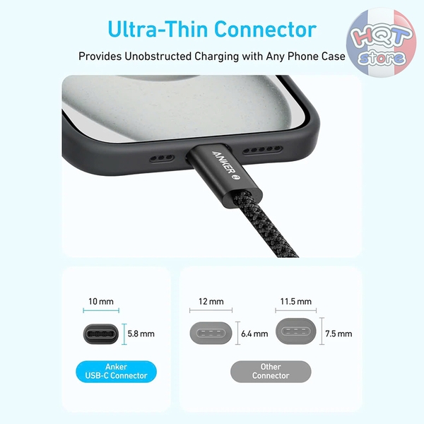Cáp sạc nhanh C to C 240W ANKER ZOLO A8060 1.5m dây dù chống đứt gãy