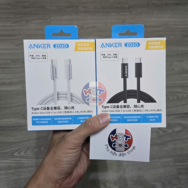 Cáp sạc nhanh C to C 240W ANKER ZOLO A8060 1.5m dây dù chống đứt gãy
