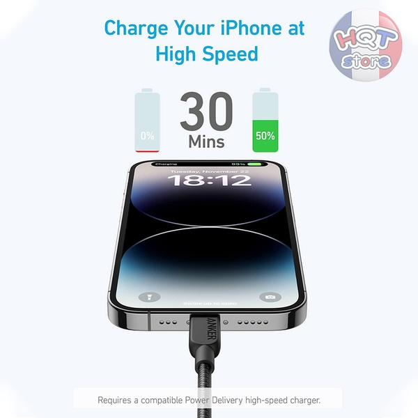 Cáp sạc nhanh C to L ANKER Braided A81A5 / A81A6 dây dù chống đứt gãy