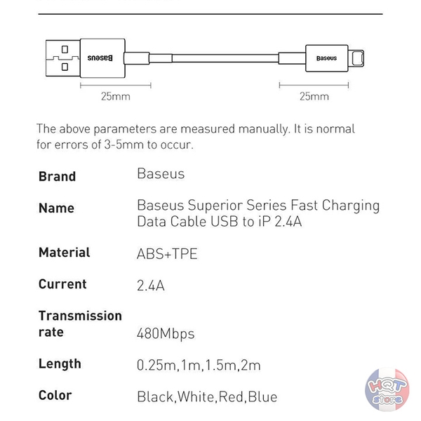 Cáp sạc nhanh USB-A to Lightning Baseus Superior Series 2.4A